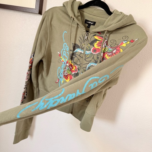 Ed Hardy Butterfly & Rose Crop Girls Hoodie Size Largre - Picture 4 of 10